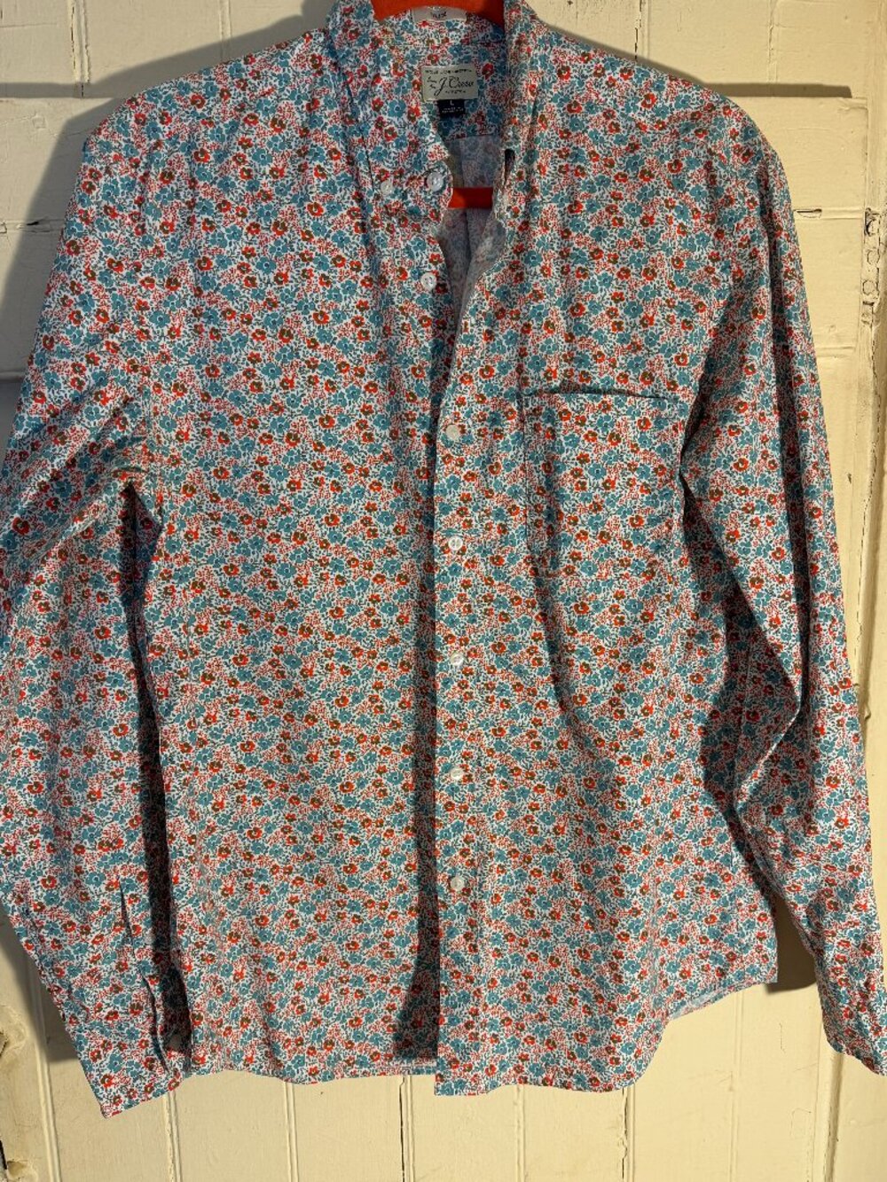 J. Crew Men's Secret Wash Stretch Slim-Fit Floral Shirt Sz L